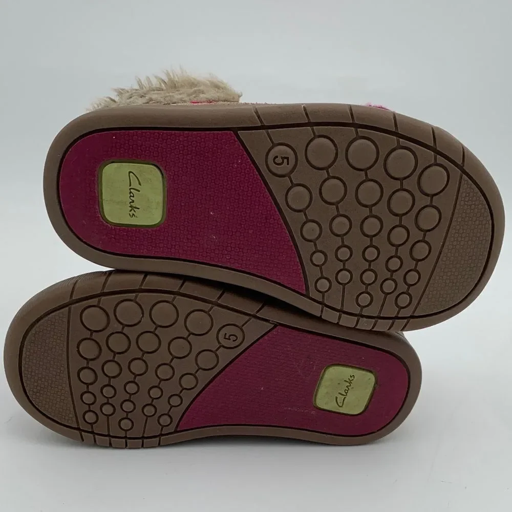 Clarks Toddler Brown Suede Boots with Pink Accents Size 5